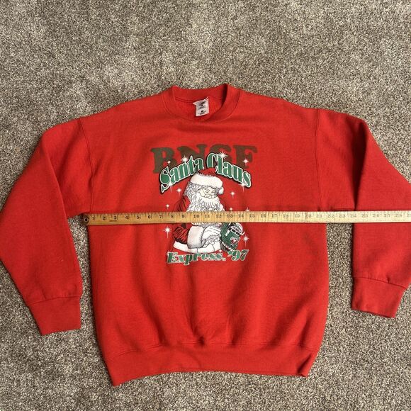 VTG 90s Santa Express Christmas Sweatshirt Men L BNSF Train 1997 Red Crewneck - Picture 4 of 7